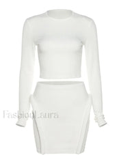 Ribbed Solid Long Sleeve Set Two Piece Outfits