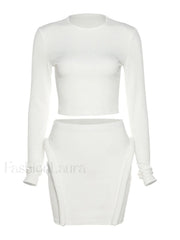 Ribbed Solid Long Sleeve Set Two Piece Outfits