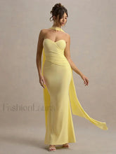 Ribbon Strapless Pleated Maxi Dress Yellow / S