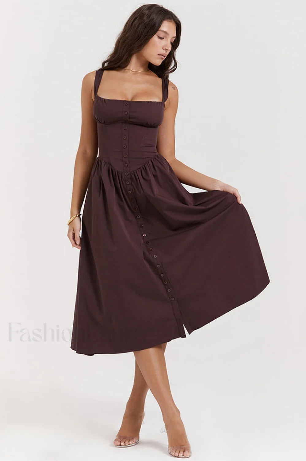 Rich Brown Stylish Midi Sundress