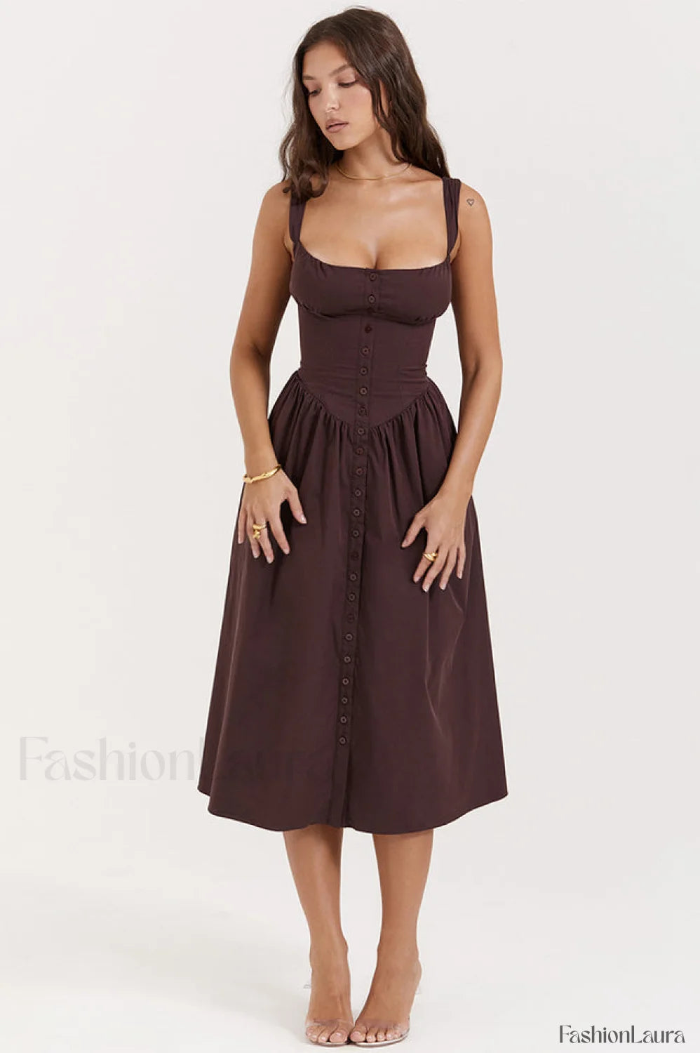Rich Brown Stylish Midi Sundress
