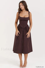 Rich Brown Stylish Midi Sundress