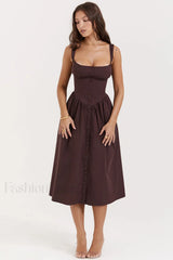 Rich Brown Stylish Midi Sundress