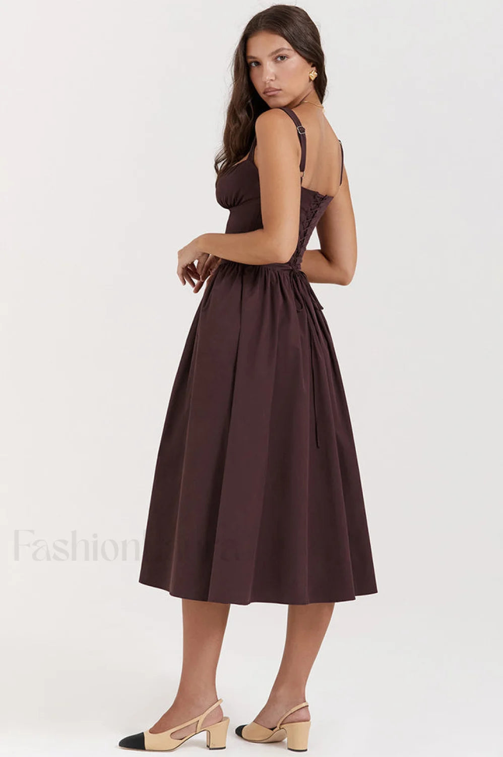Rich Brown Stylish Midi Sundress