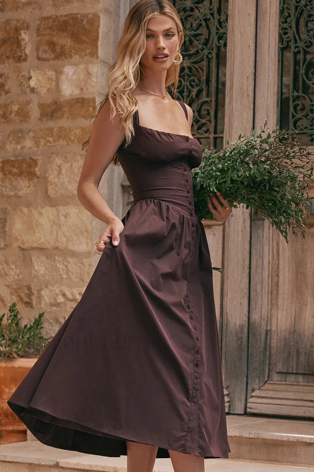 Rich Brown Stylish Midi Sundress