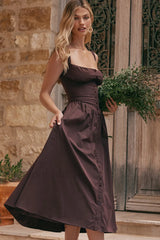 Rich Brown Stylish Midi Sundress