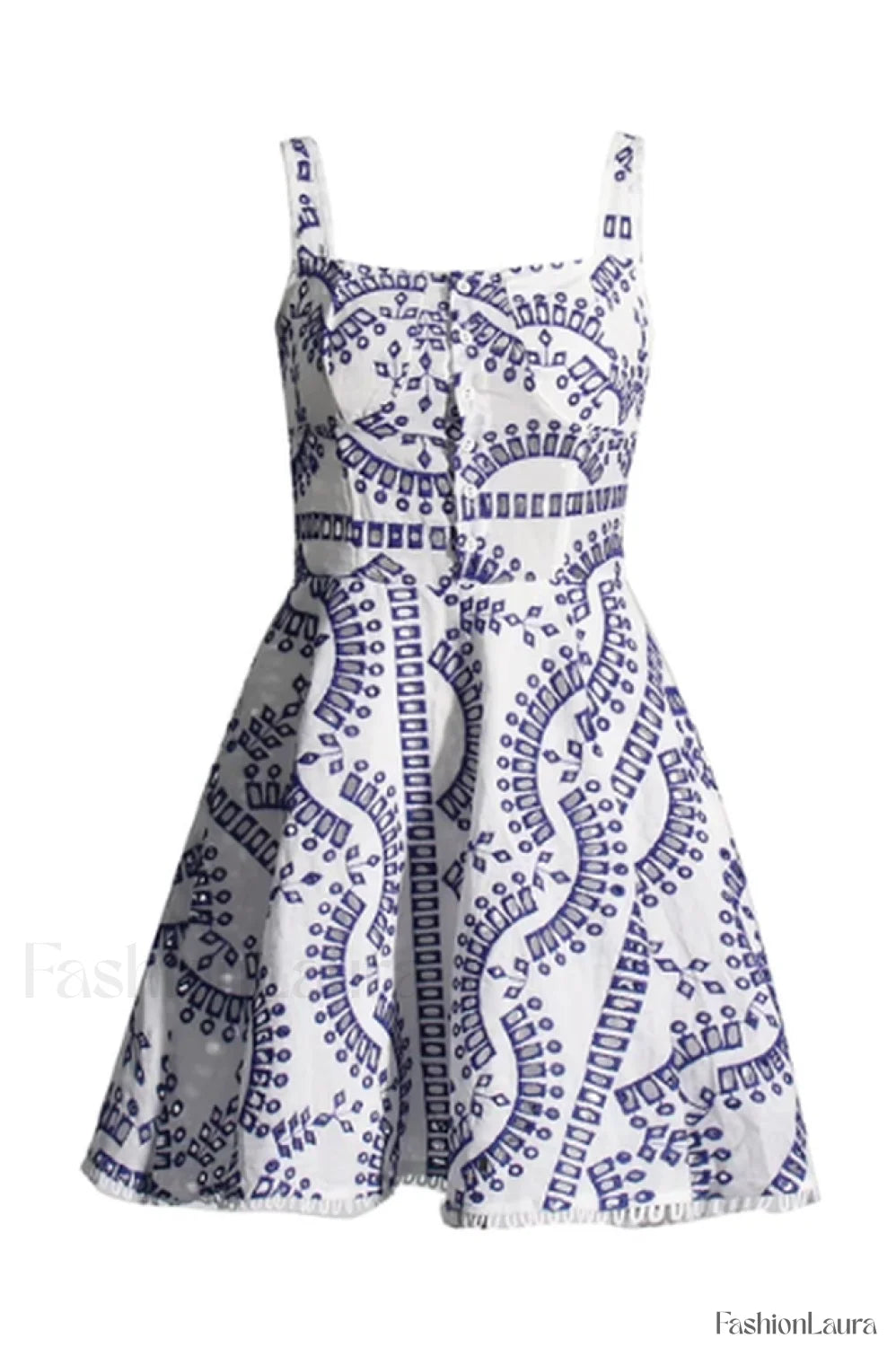 Ricka Elegant Short Dress S / Blue White Samoa