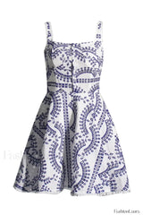 Ricka Elegant Short Dress S / Blue White Samoa