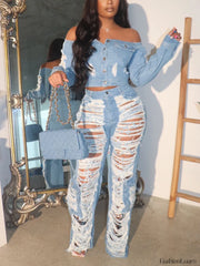 Ripped Pocket High Waist Jeans Light BLue / S Jeans