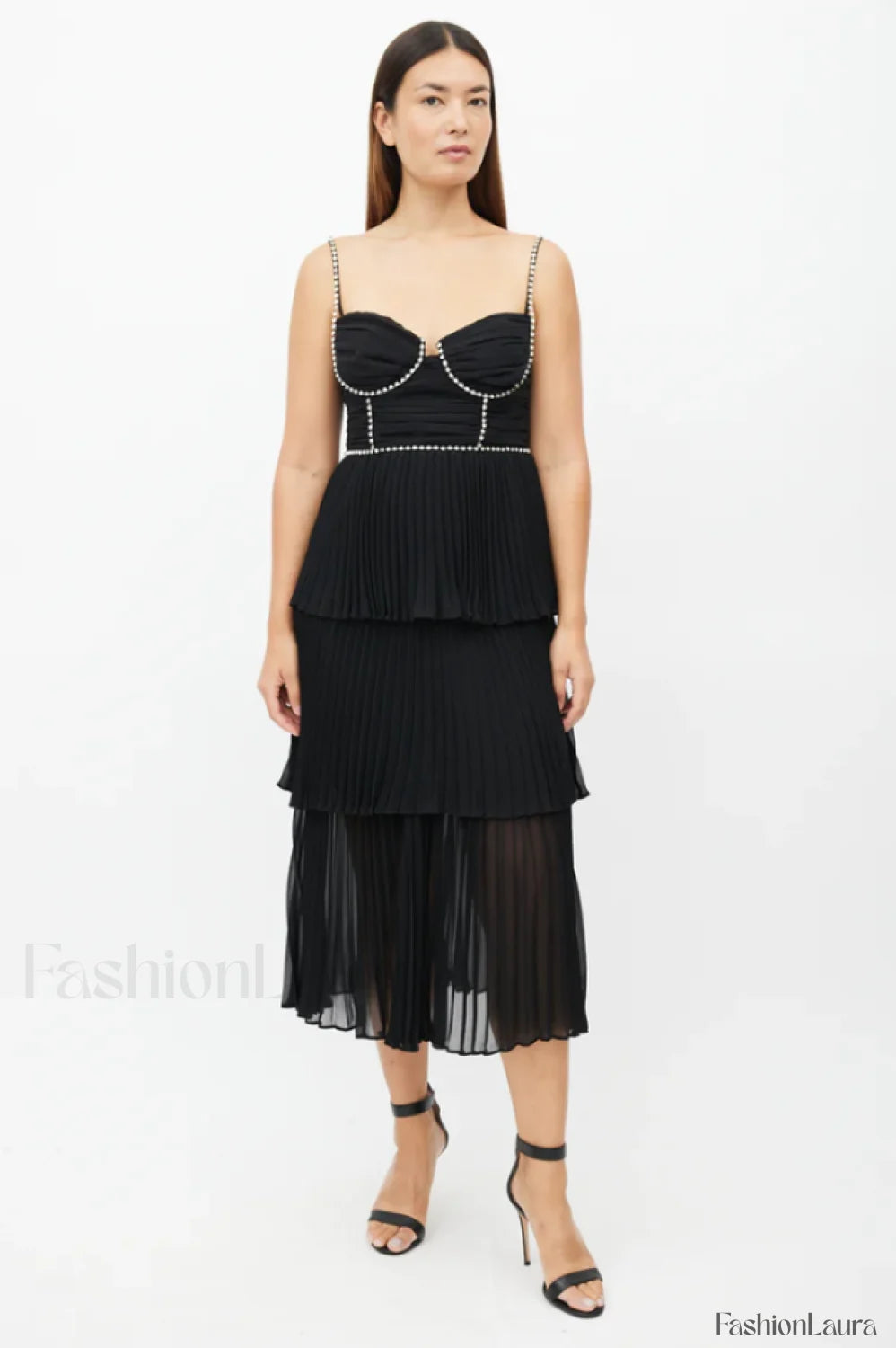 Rochie Black Tiered Charming Jewel Chiffon Dress