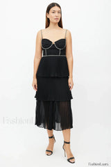 Rochie Black Tiered Charming Jewel Chiffon Dress