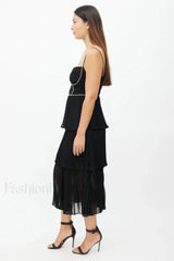 Rochie Black Tiered Charming Jewel Chiffon Dress
