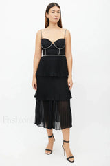 Rochie Black Tiered Charming Jewel Chiffon Dress