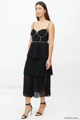 Rochie Black Tiered Charming Jewel Chiffon Dress