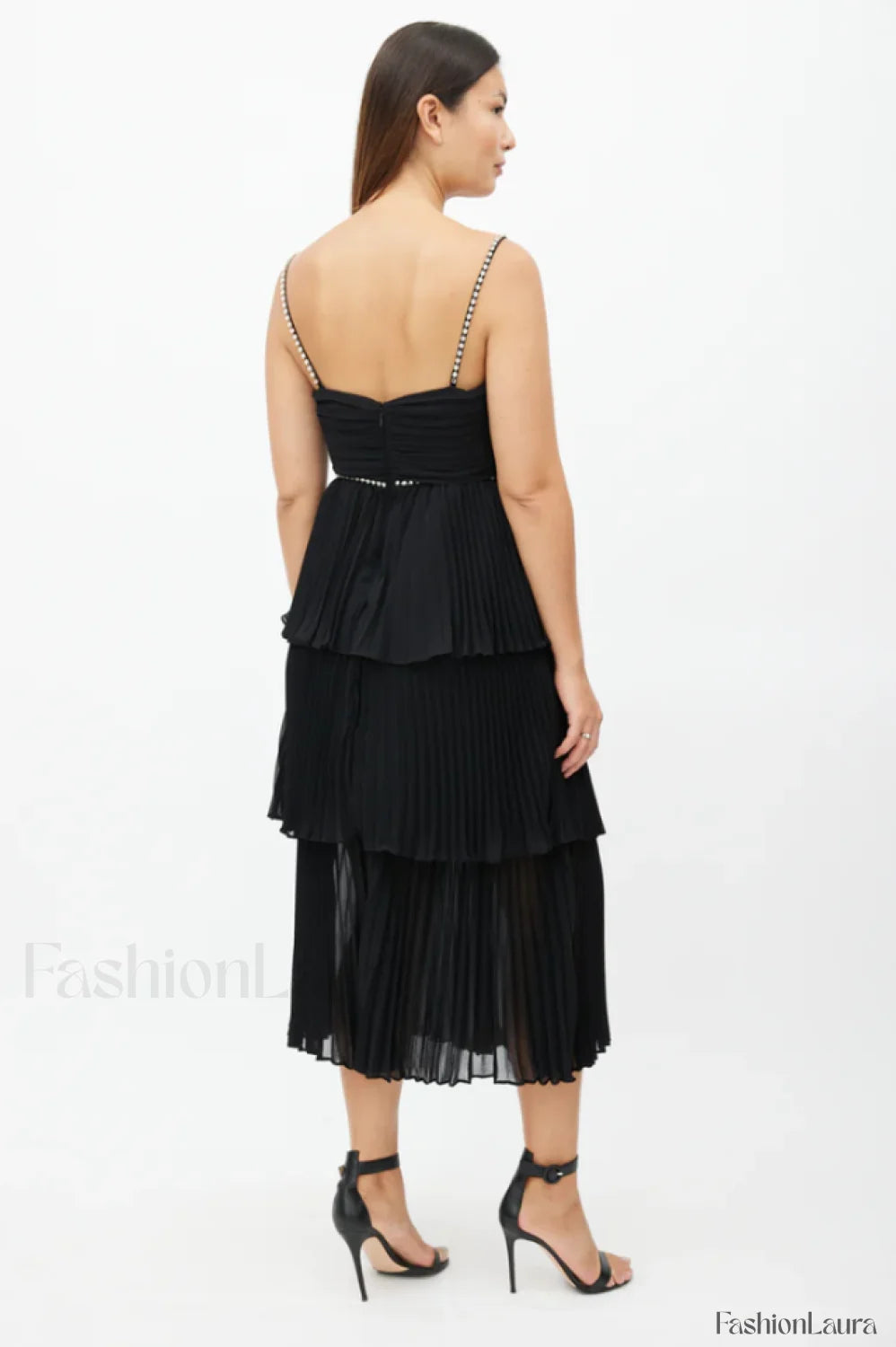 Rochie Black Tiered Charming Jewel Chiffon Dress