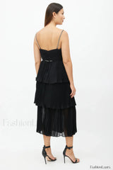 Rochie Black Tiered Charming Jewel Chiffon Dress