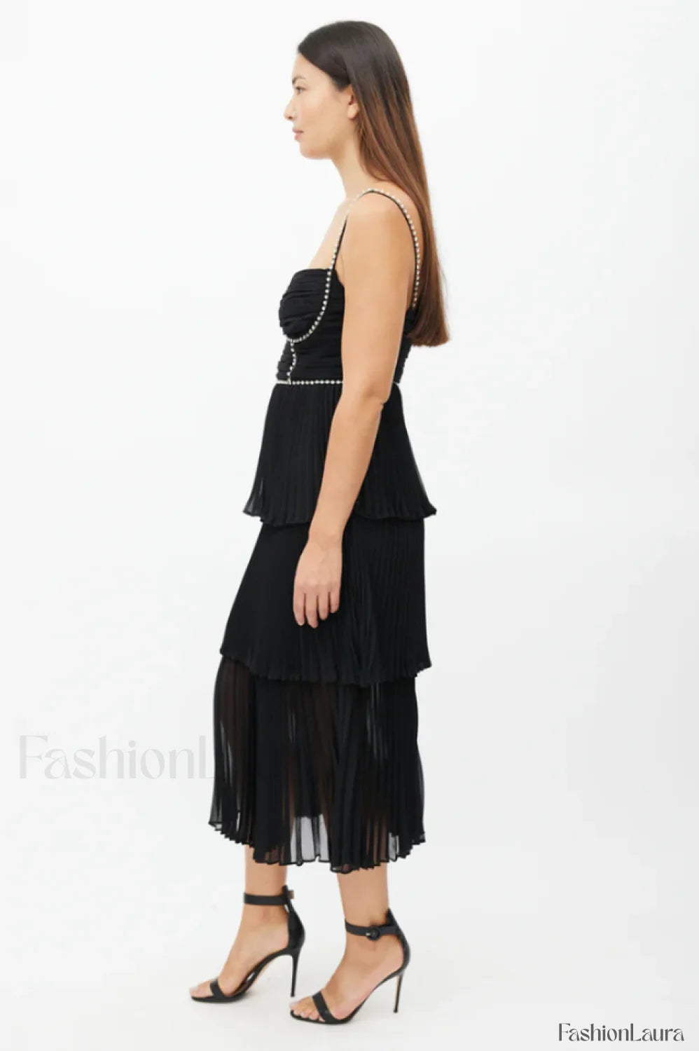 Rochie Black Tiered Charming Jewel Chiffon Dress