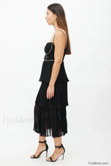 Rochie Black Tiered Charming Jewel Chiffon Dress