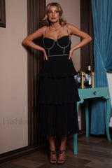 Rochie Black Tiered Charming Jewel Chiffon Dress