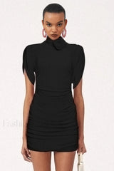 Rose appliqu茅 Ruched Stylish Jersey Minidress