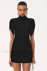 Rose appliqu茅 Ruched Stylish Jersey Minidress