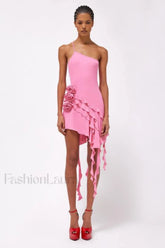 Rose Detail Ruffled Stylish Mini Dress