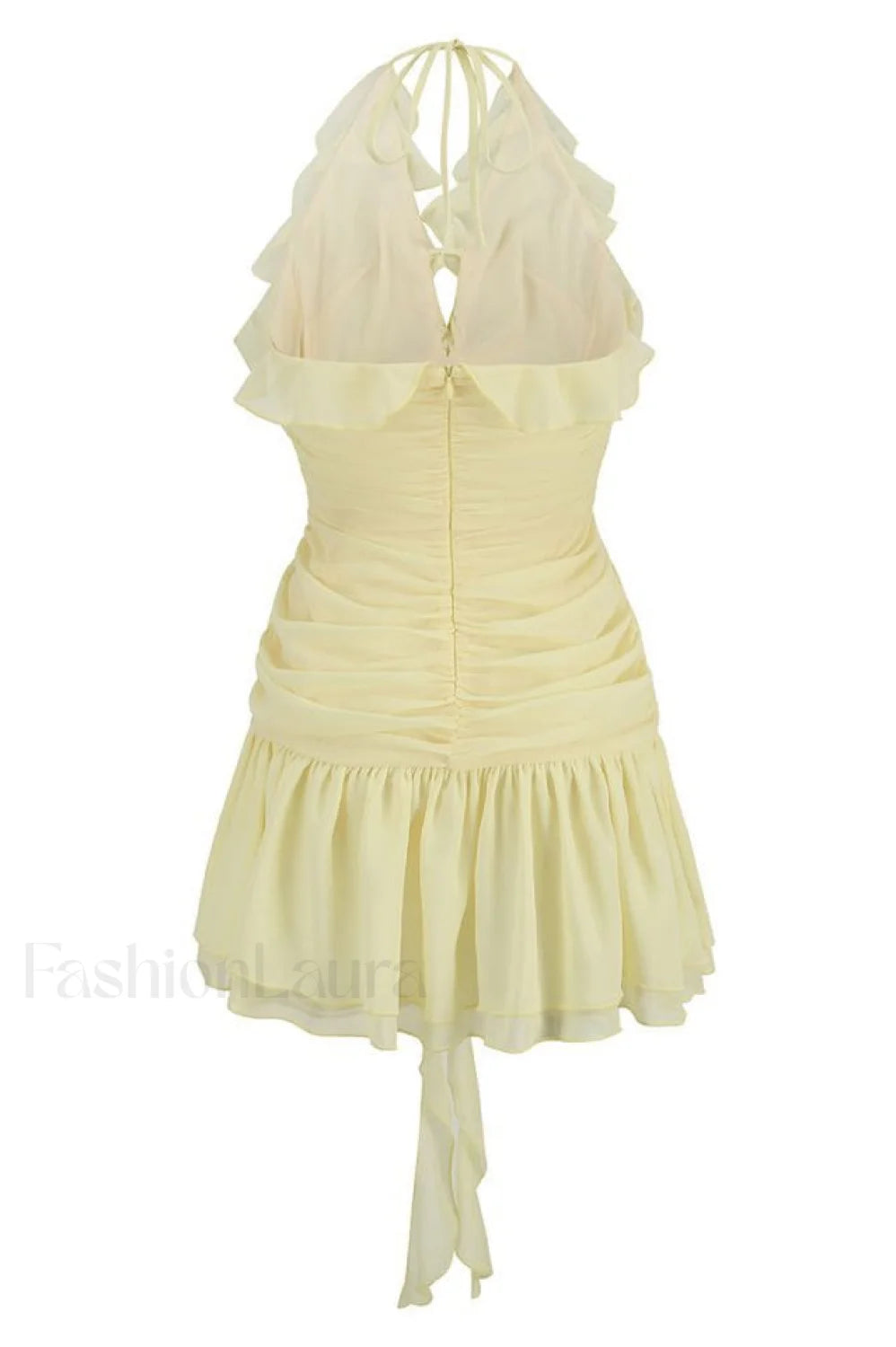 Rose Detailed Stylish Halterneck Mini Dress