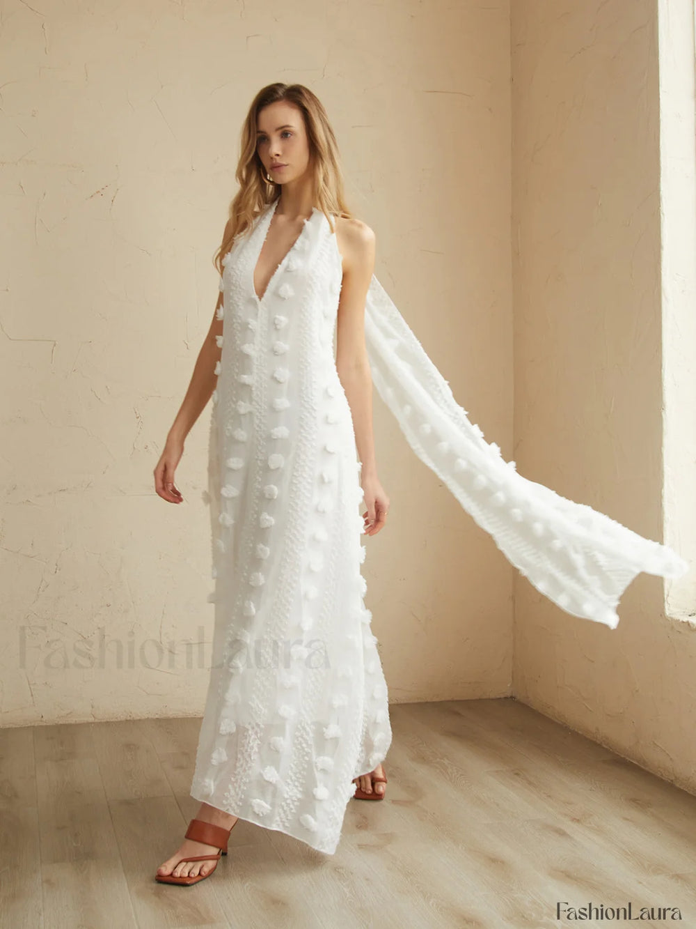 Rosette Halter Graceful Long Dress White / S Dresses