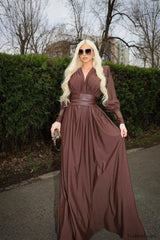 Rosey Tan Maxi Charming Dress With Waist Belt