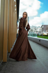 Rosey Tan Maxi Charming Dress With Waist Belt