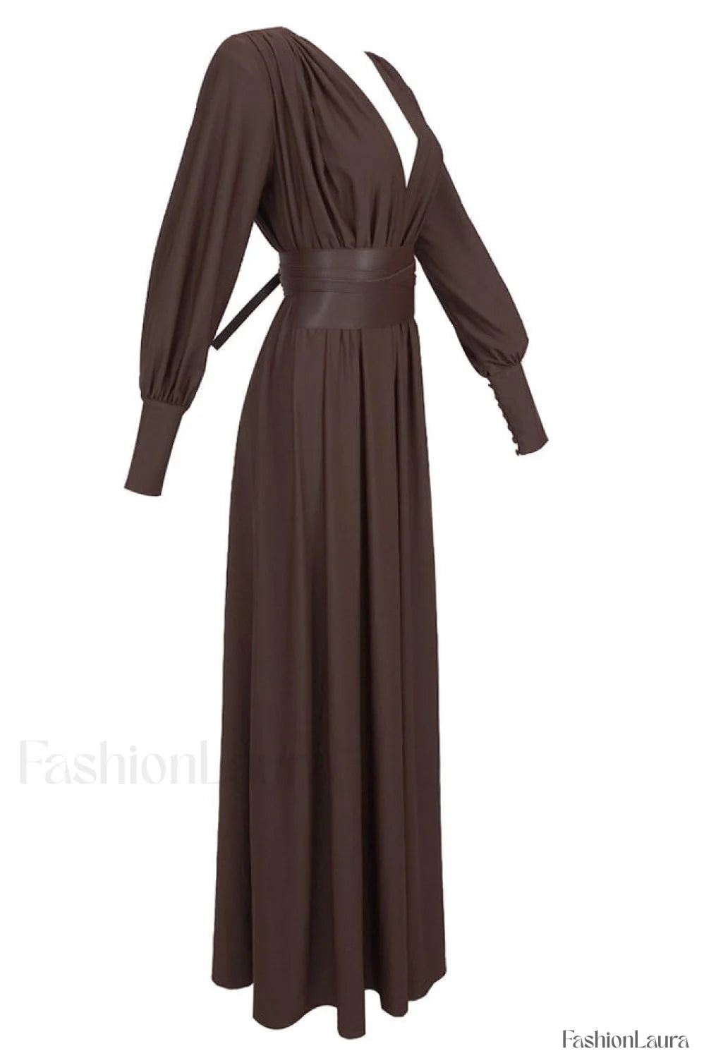 Rosey Tan Maxi Charming Dress With Waist Belt