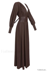 Rosey Tan Maxi Charming Dress With Waist Belt