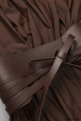 Rosey Tan Maxi Charming Dress With Waist Belt