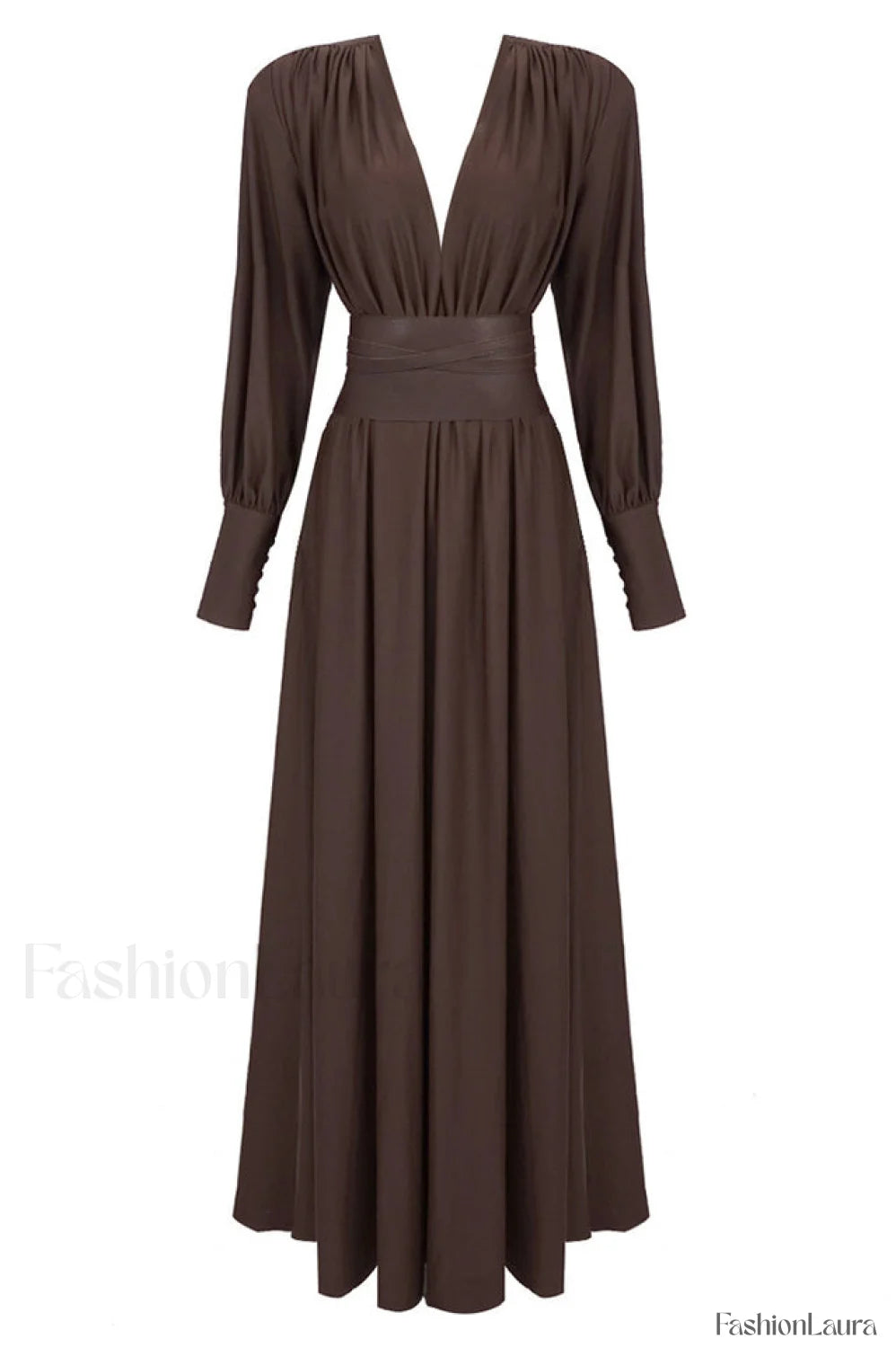 Rosey Tan Maxi Charming Dress With Waist Belt XS / Tan