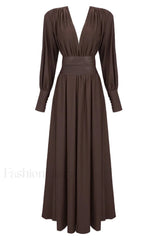 Rosey Tan Maxi Charming Dress With Waist Belt XS / Tan