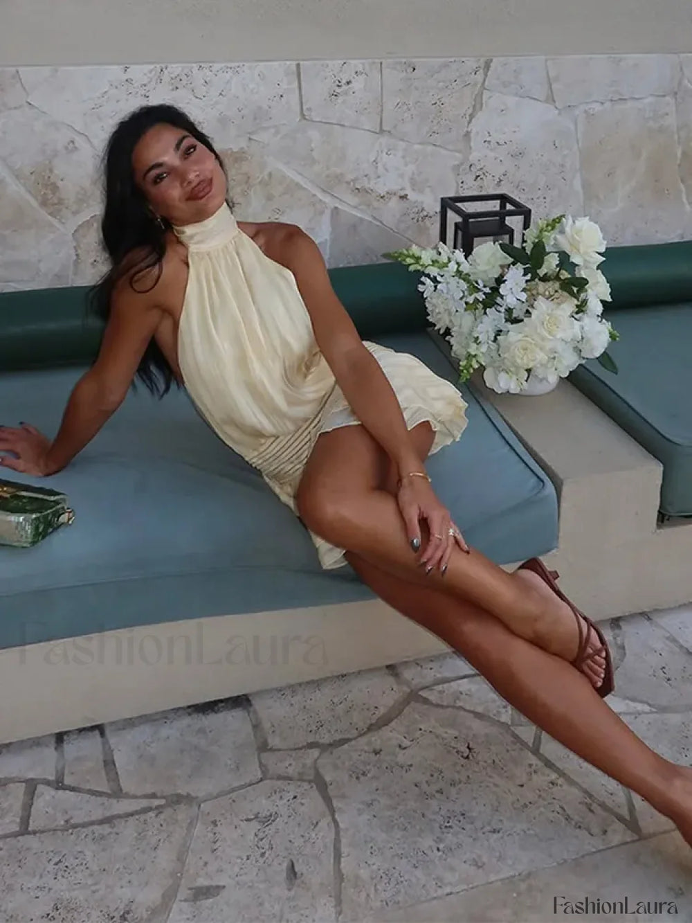 Round Neck Lace Up Mini Dress