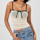 Ruched Contrast Tie Up Crop Top