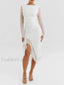 Ruched Irregular Hem Midi Dress White / S