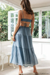 Ruched Tie Up Stylish Strappy Maxi Dress