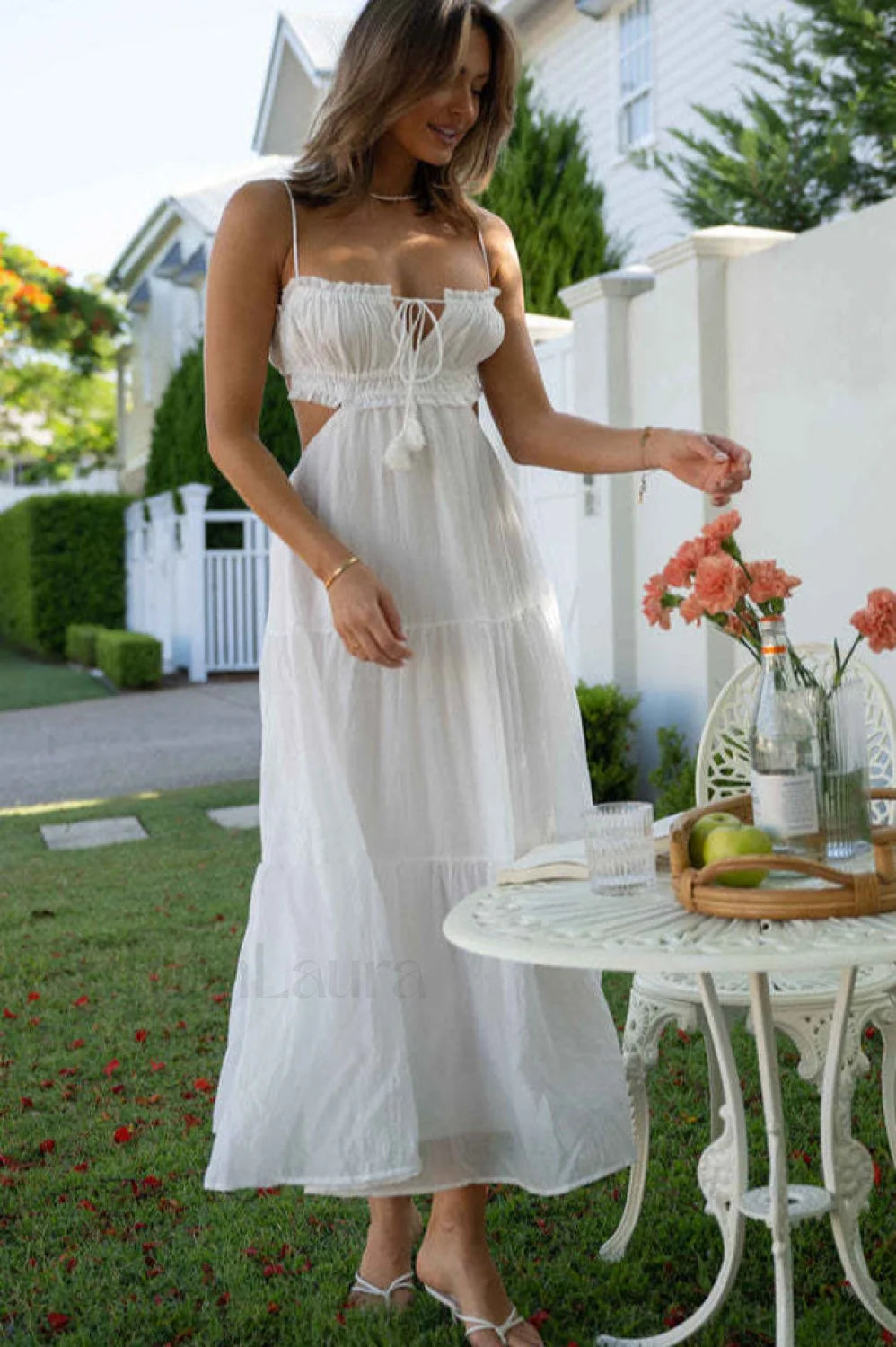 Ruched Tie Up Stylish Strappy Maxi Dress