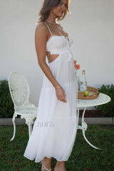 Ruched Tie Up Stylish Strappy Maxi Dress