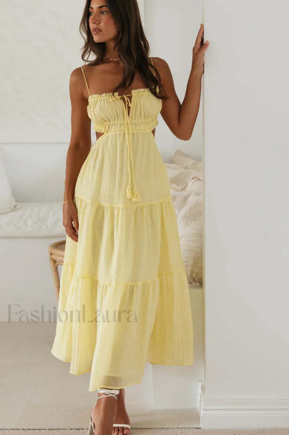 Ruched Tie Up Stylish Strappy Maxi Dress