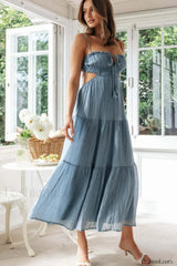 Ruched Tie Up Stylish Strappy Maxi Dress