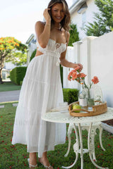 Ruched Tie Up Stylish Strappy Maxi Dress S / White