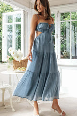 Ruched Tie Up Stylish Strappy Maxi Dress
