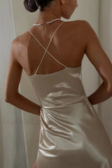 Ruched Trim High Charming Split Cami Midi Dress