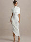 Ruched Turtleneck Midi Dress WHITE / S
