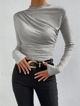 Ruching Long Graceful Sleeve Shirt Light Grey / XS T Shirts