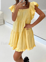 Ruffle Tiered Mini Dress Yellow / S Mini Dresses