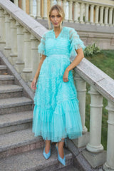 Ruffle Tiered Spotted Charming Tulle Maxi Dress